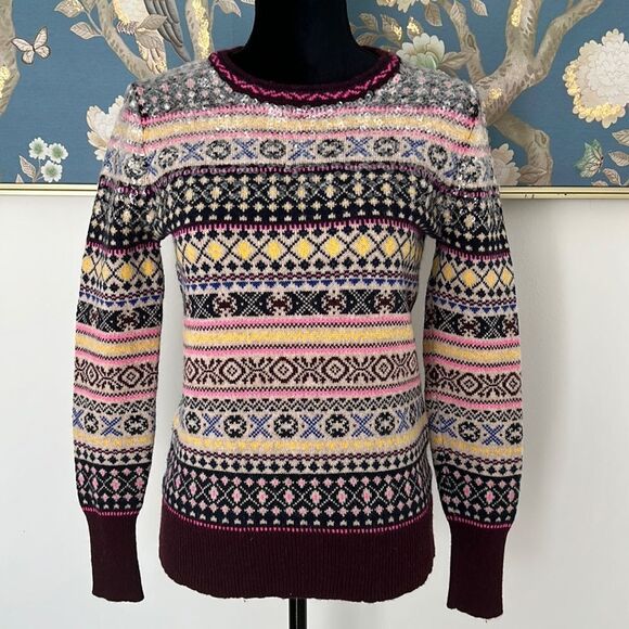 J. Crew wool sweater Christmas twinkle multicolored pullover Sz Small - Picture 1 of 10